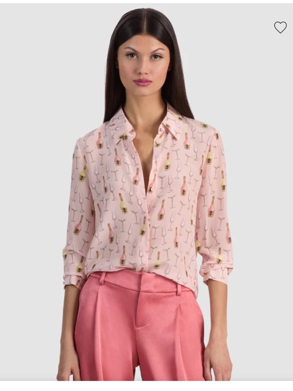 NWT Alice + Olivia Willa Silk Button-Down Blouse in Champagne Pop